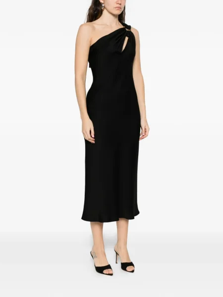 Rochie maxi Max Mara drapată cu un umăr gol de costum negru