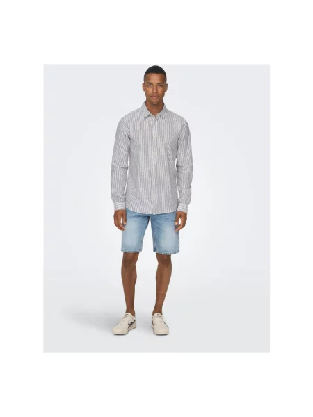 Koszula casualowa o kroju regular fit z mieszanki lnu i bawełny model CAIDEN' Only & Sons granatowa