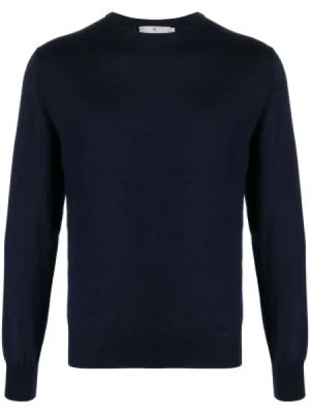 Pletená žebrovaná mikina bez kapuce Canali s kulatým výstřihem modrá