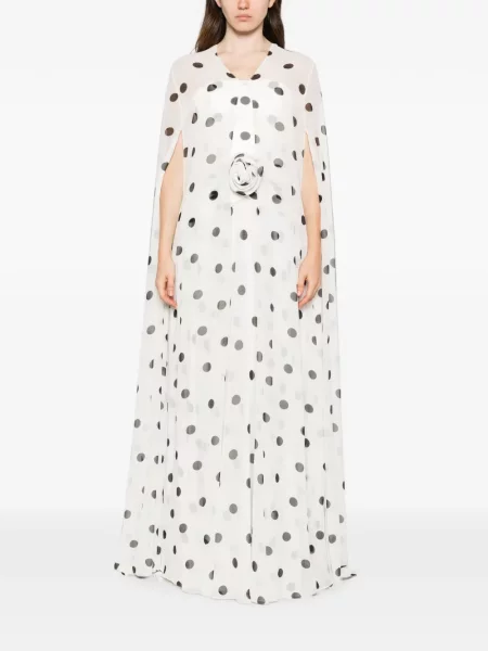 Rochie maxi Adamaris cu model floral cu aplicații alb