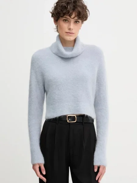 Sandro Ferrone sweter z dodatkiem alpaki z golfem niebieski