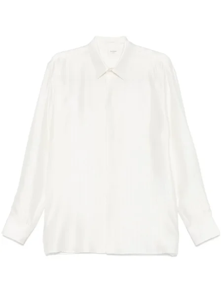 Cămașă Saint Laurent din satin cu dungi alb