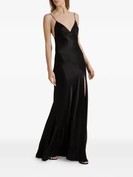 Rochie maxi Alberta Ferretti din satin cu decolteu în V negru