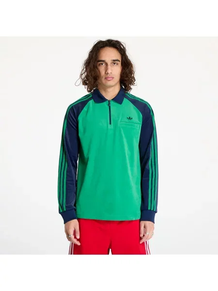 Adidas Originals bluza welurowa Velour Polo wzorzysta zielony
