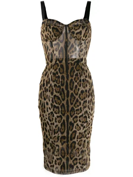 Rochie midi Dolce & Gabbana cu imagine cu model leopard maro