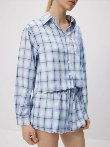 Reserved Szorty bombka w kratę jasnoniebieski