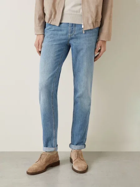 Brunello Cucinelli Džíny Traditional Fit denim chiaro old