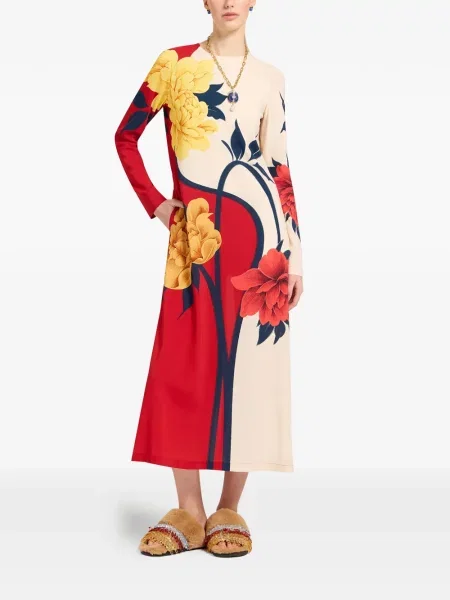 Rochie La Doublej cu model floral de costum roșu