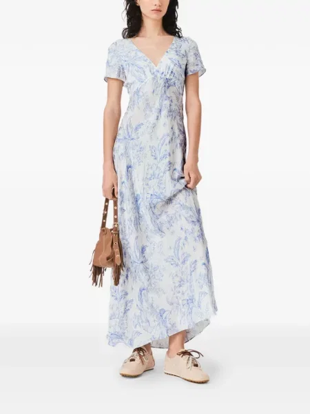 Rochie maxi Maje cu model floral cu imagine albastru