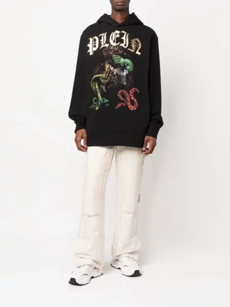 Hanorac cu glugă Philipp Plein cu imagine negru
