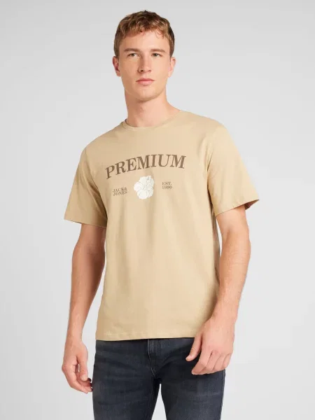 JACK & JONES Tričko JPRBLAALFIE béžová / ťavej srsti biela
