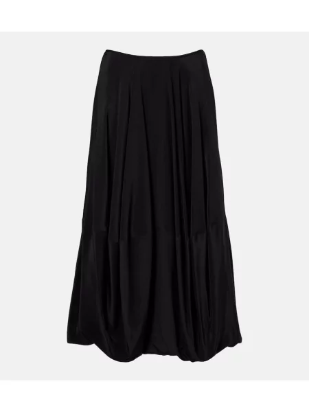 Fustă midi Lemaire cu talie joasă de mătase până la genunchi negru