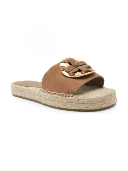 TORY BURCH De piele șlapi WOVEN DOUBLE T ESPADRILLE maro