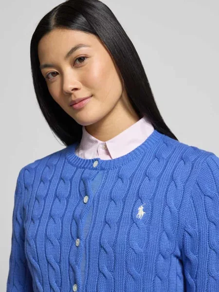 Kardigan rozpinany o kroju slim fit z wyhaftowanym logo Polo Ralph Lauren niebieski