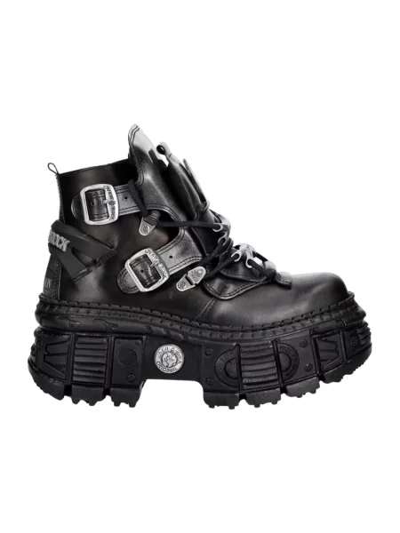 New Rock CRUST NEGRO + ANTIK ACERO + IMPERFECT TANK NEGRO TORNILLOS workery na platformie skórzane czarne