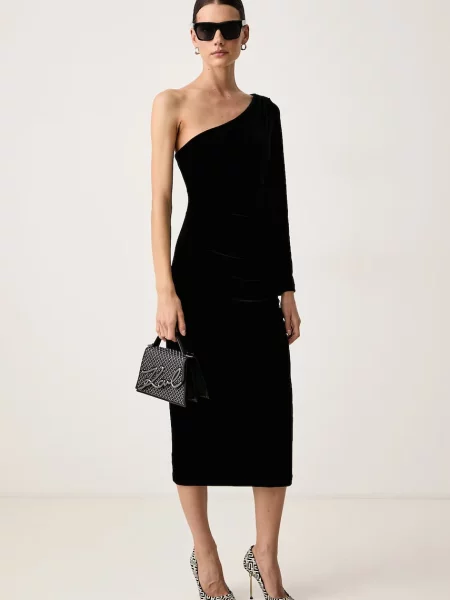 Armani Exchange rochie din velur negru