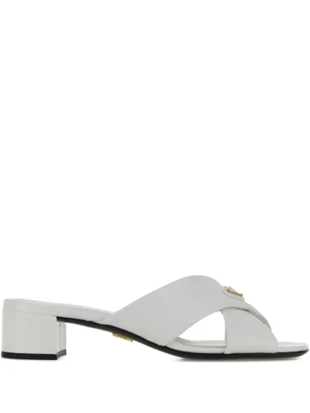 Papuci tip mules Prada din piele alb