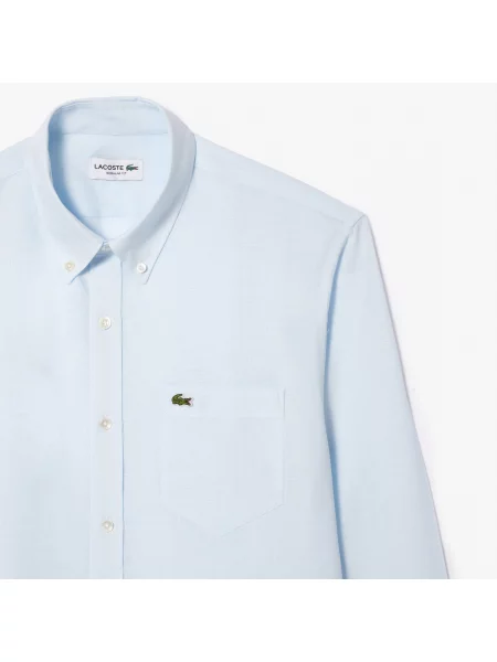 Lacoste Koszula O Regularnym Kroju Z Długim Rękawem I Kołnierzykiem Zapinanym Na Lniana Jasnoniebieska niebieska