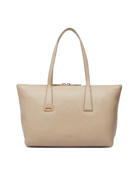 Furla torebka shopper skórzana Olivia M Tote beżowa