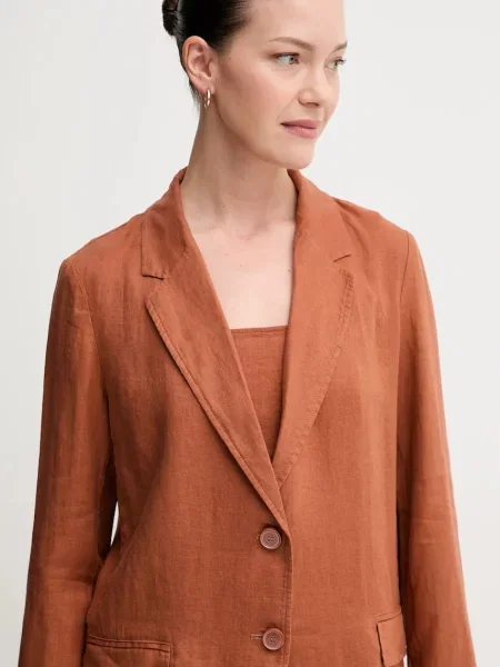 Льняний жакет United Colors of Benetton однобортний однотонна зелений