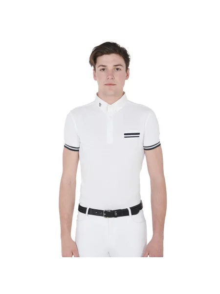 Koszulka polo slim fit z czarnymi wstawkami do zawodów biała