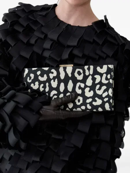 Geantă plic Carolina Herrera cu model leopard din jacard negru