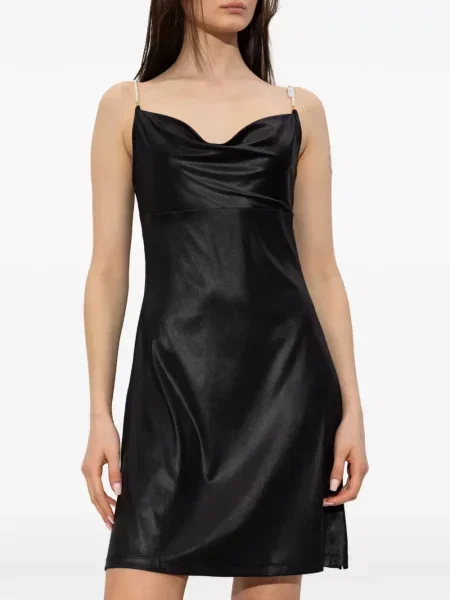 Sukienka jeansowa Versace Jeans Couture z perełkami na ramiączkach czarna