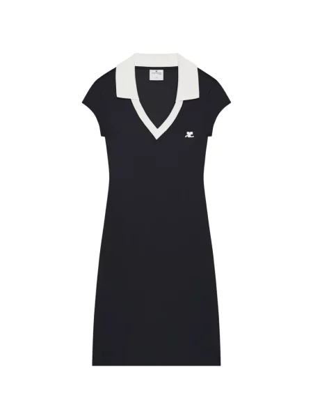 Rochie mini Courreges cu decolteu în V cu autograf negru