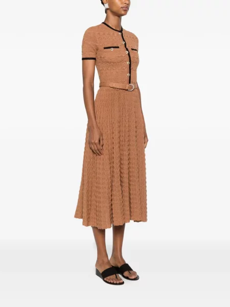 Cu centură rochie midi Self-portrait tricotate maro