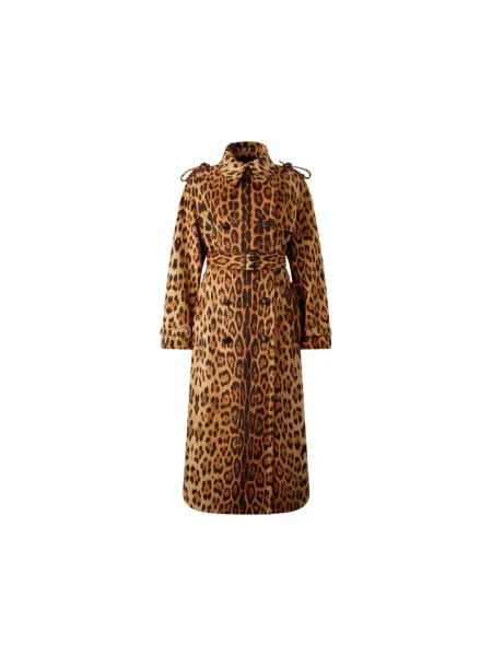 Trencz Roberto Cavalli skórzany z nadrukiem brązowy