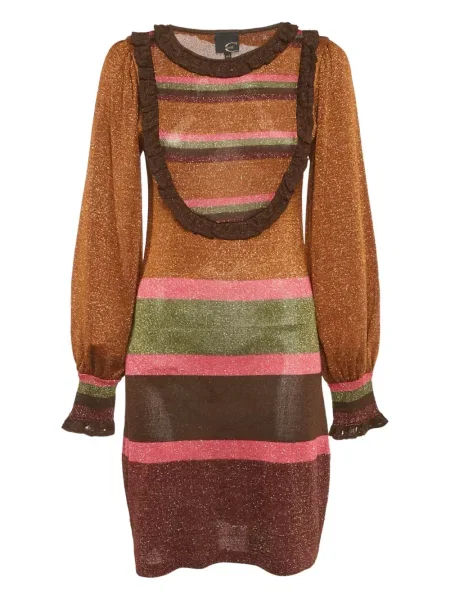 Rochie mini Just Cavalli cu volane de costum maro