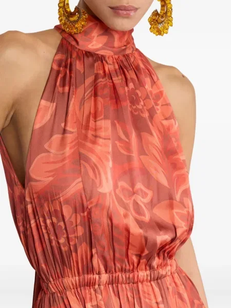 Rochie maxi Etro cu model floral cu imagine plisată roșu