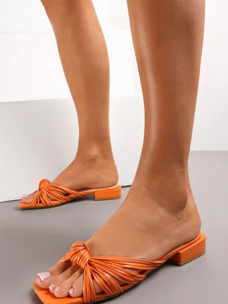 Papuci cu Jos și Barete Împletite cu Vârful Deschis Riverle portocalii