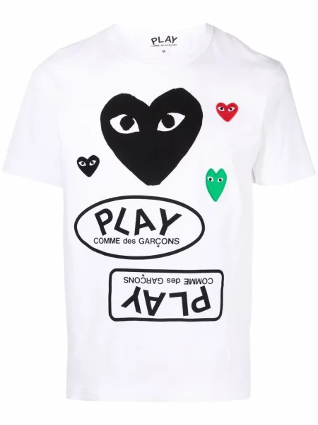 Tricou Comme Des Garcons Play cu imagine cu motiv cu inimi alb
