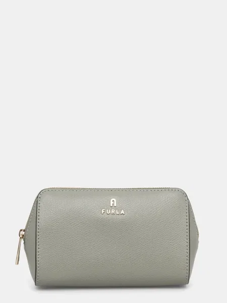 Furla Kožená kozmetická taška sivá