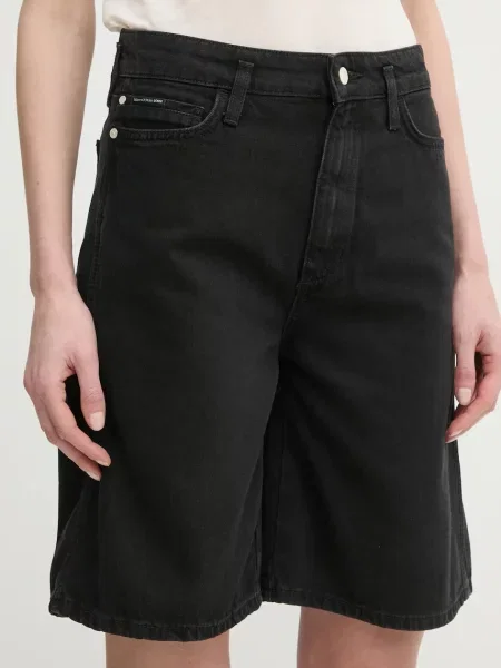 Marc O'Polo pantaloni scurti jeans femei neted high waist negru