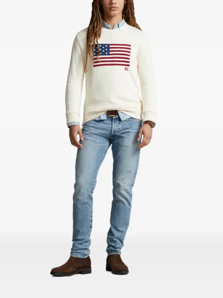 Вълнена поло тениска Polo Ralph Lauren с връзки с принт синьо