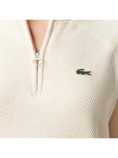 Lacoste Sweter Half Zip Relaxed Fit Kremowy Kremowy