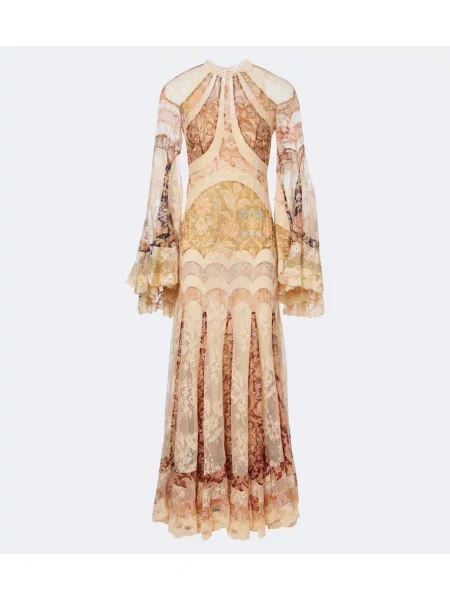 Rochie Zimmermann de mătase cu model floral bej