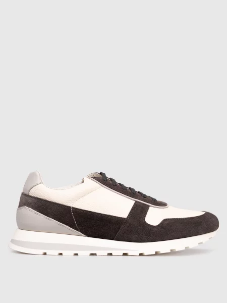 Шкіряні кросівки з принтом емблеми Brunello Cucinelli бежеві