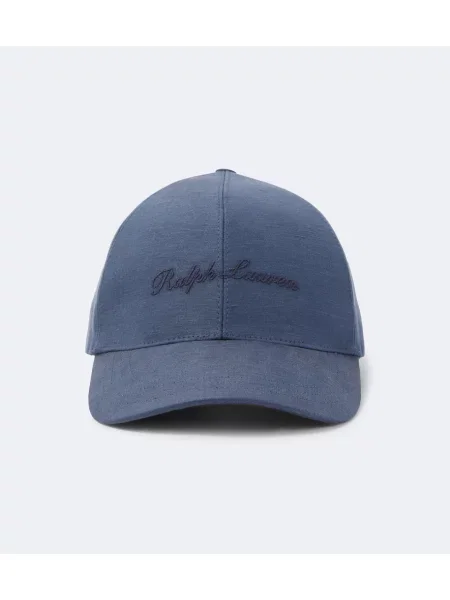 Șapcă Ralph Lauren Purple Label de in cu autograf albastru
