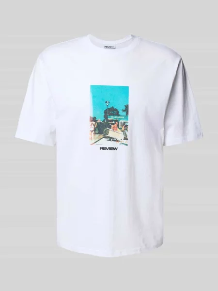 T-shirt o kroju regular fit z mieszanki bawełny i Review biała