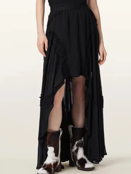 AllSaints fustă asimetrică din vâscoză DORINA negru
