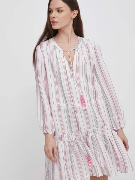 Pepe Jeans rochie din in mini evazati alb