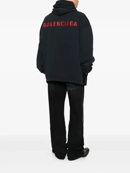 Geacă Balenciaga cu broderie cu glugă negru