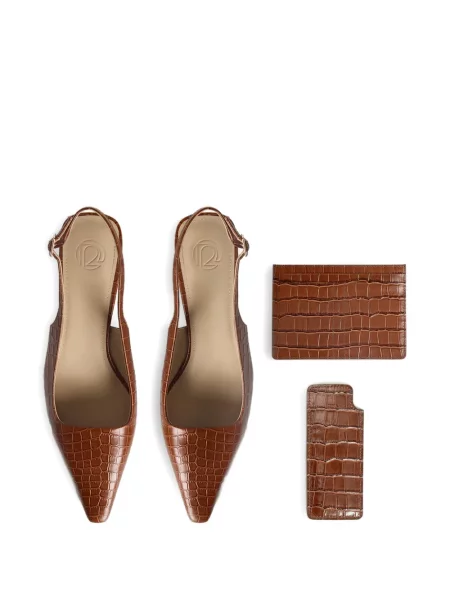 Pantofi cu toc 12 Storeez din piele slingback maro