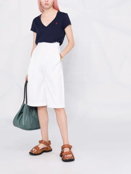 Dzianinowa krótka haftowana koszula Polo Ralph Lauren czarna