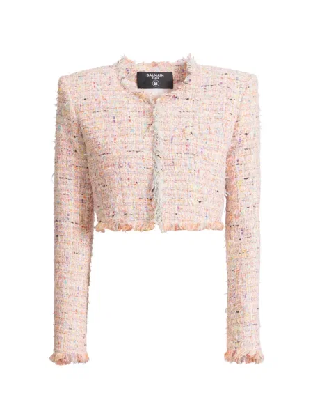 Decupat geacă Balmain din tweed roz