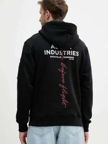 Dukserica Alpha Industries s kapuljačom s tiskom crna