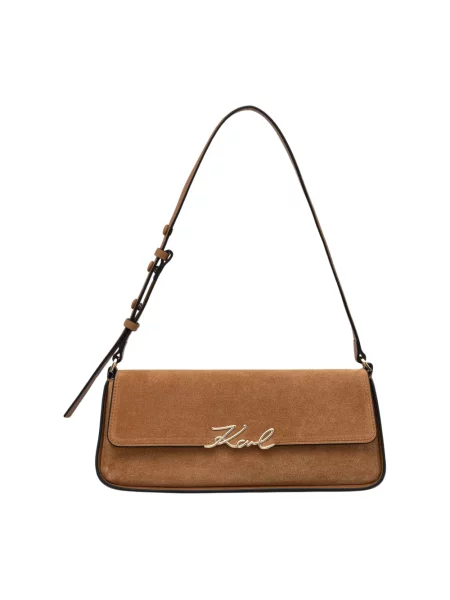 Karl Lagerfeld torebka bagietka zamszowa K/SIGNATURE brązowa